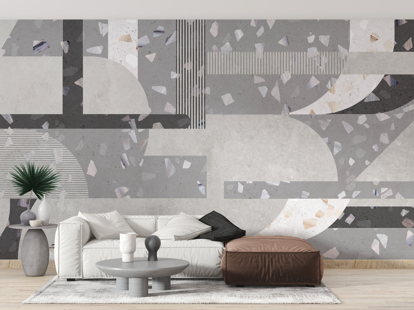 Gray Cement terrazzo tile wallpaper mural - Giffywalls