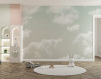 Corner of a room showing how the ethereal wall décor meets the ceiling line.