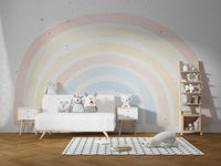 Peel-and-stick watercolor rainbow mural