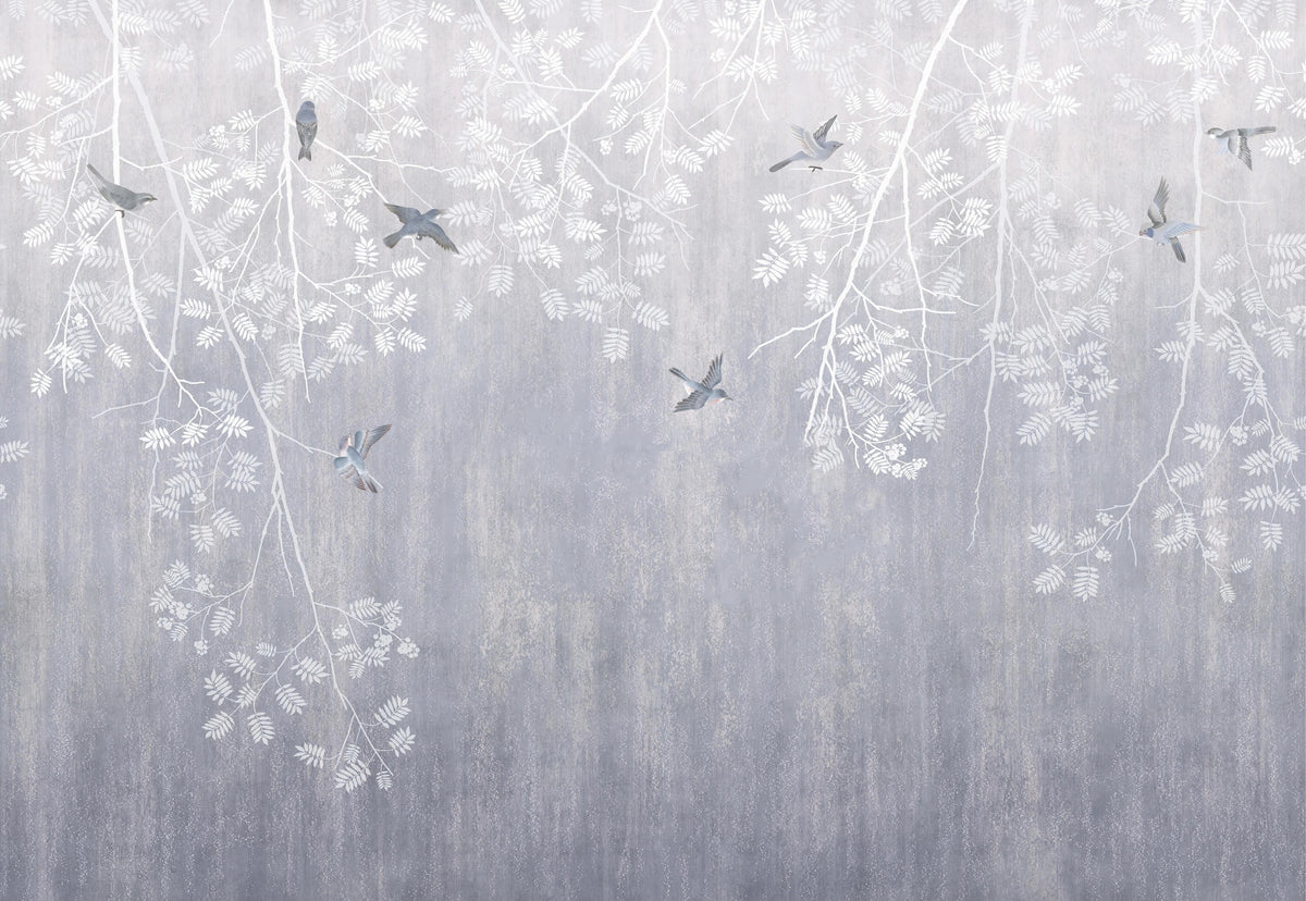 Elegant Frosted Branches Bird Mural