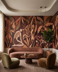 Rich rust and plum florals lift a Hallway through this wall mural.