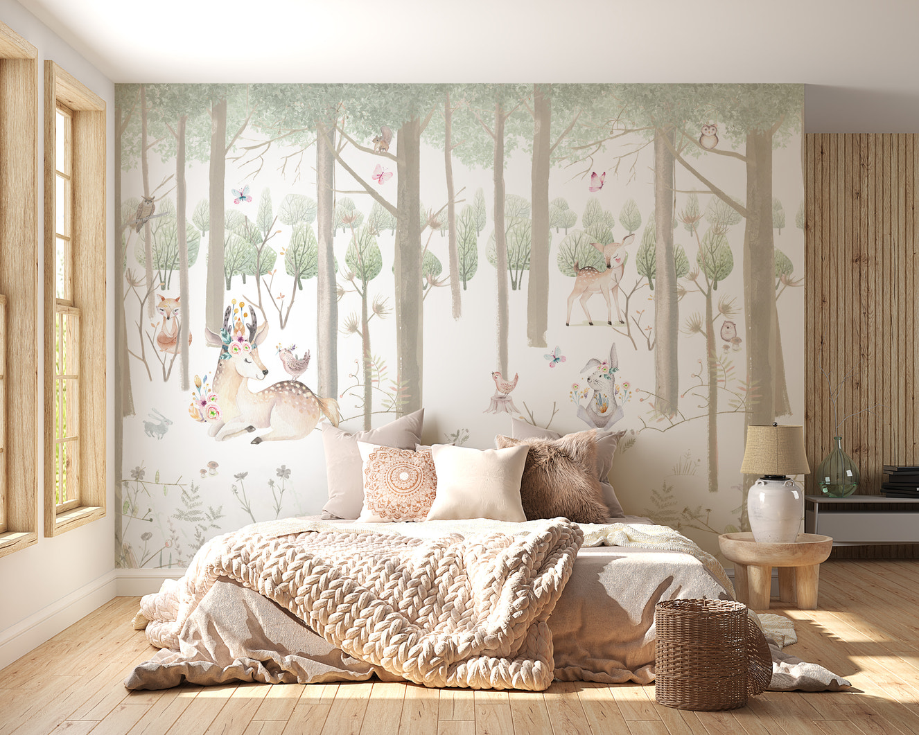 Watercolor Forest Painted Animals Wallpaper Murals