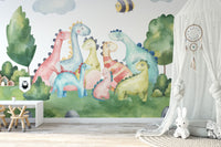Playful watercolor dinosaur wallpaper Mural - Giffywalls