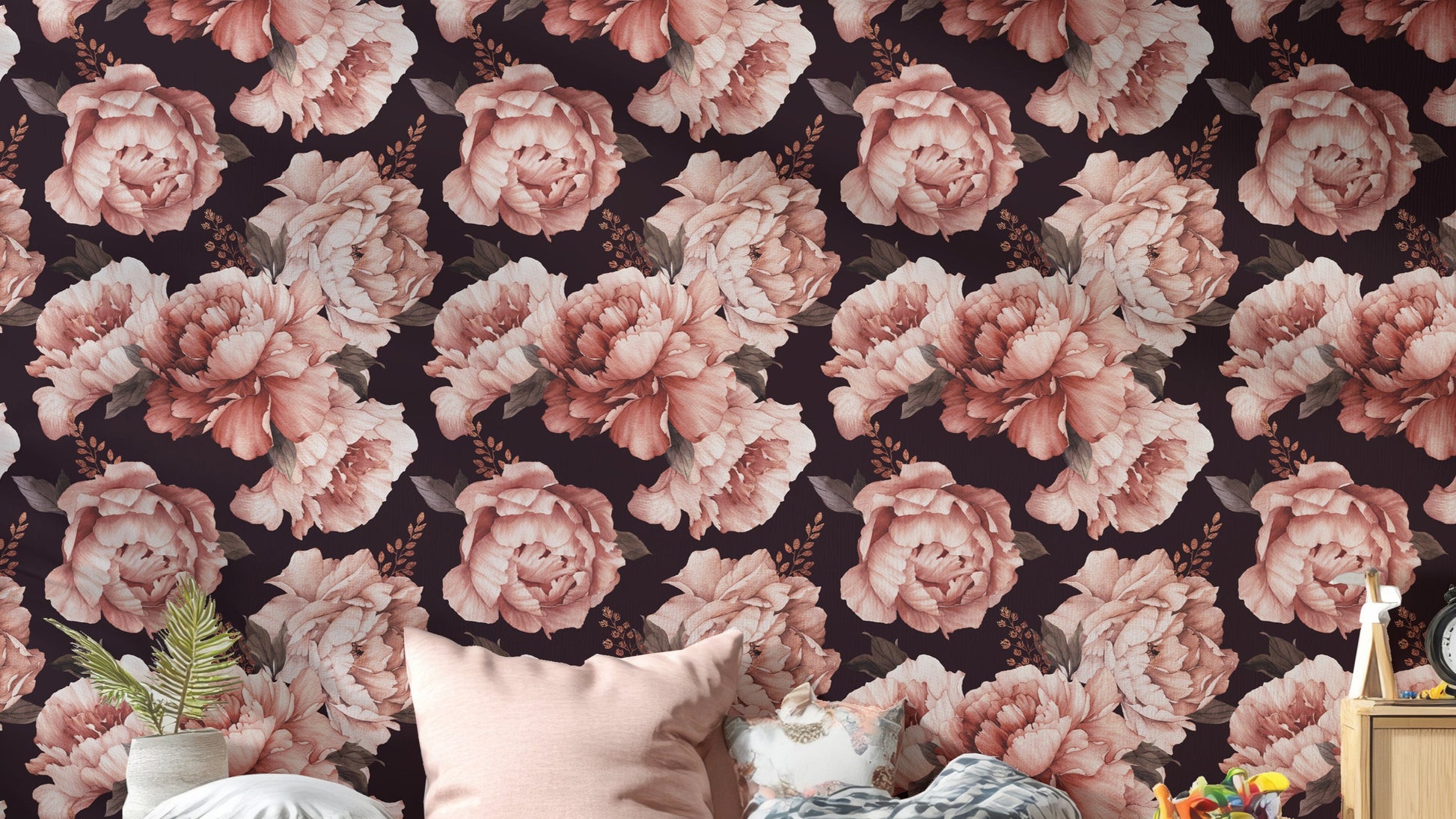 Brown Watercolor Flower Pattern Wallpaper
