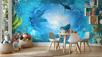 Aqua blue dolphin wallpaper for walls