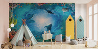 Underwater Landscape Aqua Blue Color Dolphin Wallpaper - Giffywalls
