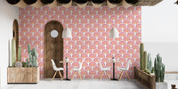 Rainbow mural wallpaper in soft pink