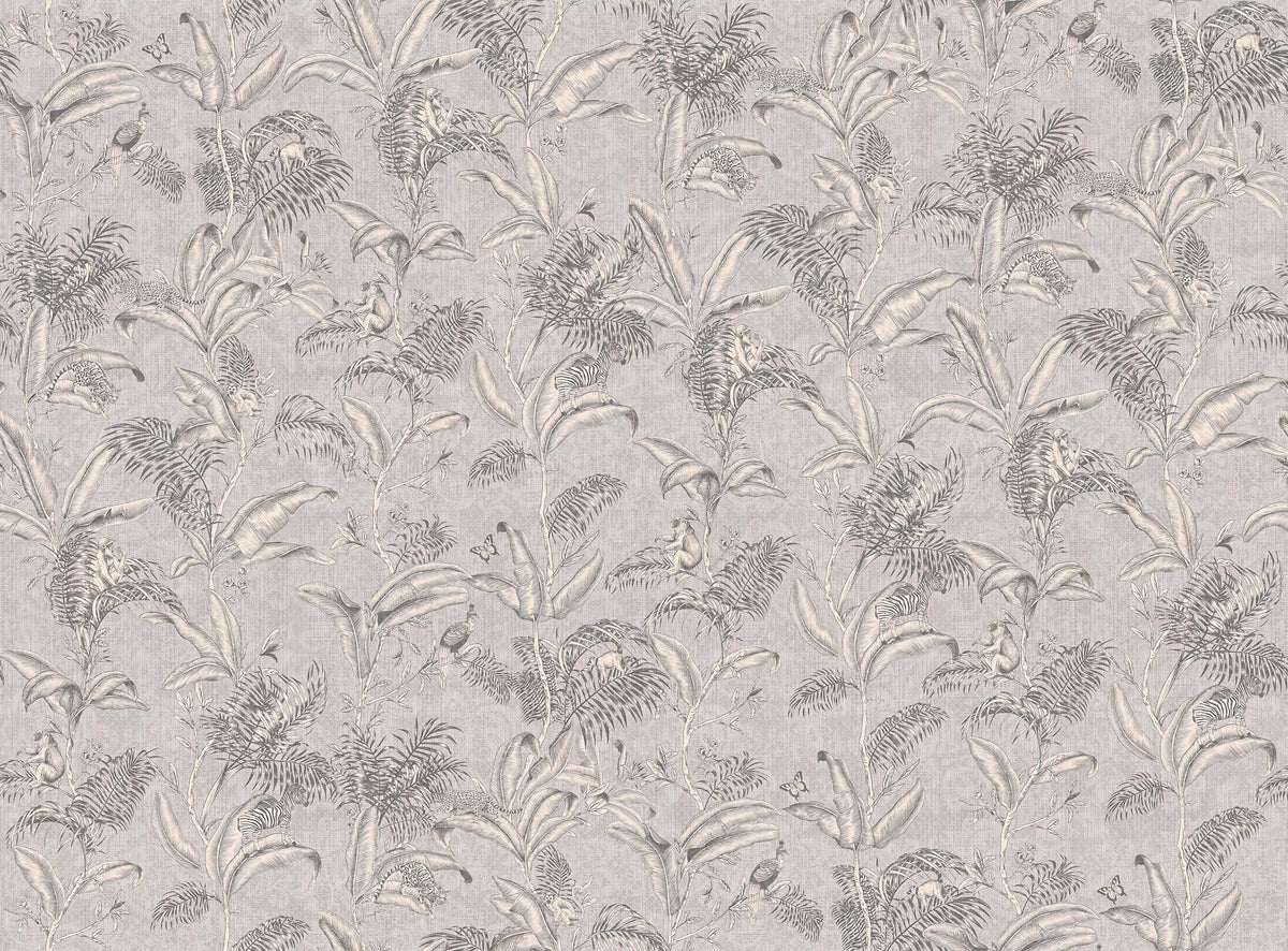 Darwin Gray Tropical Foliage Wallpaper in your room