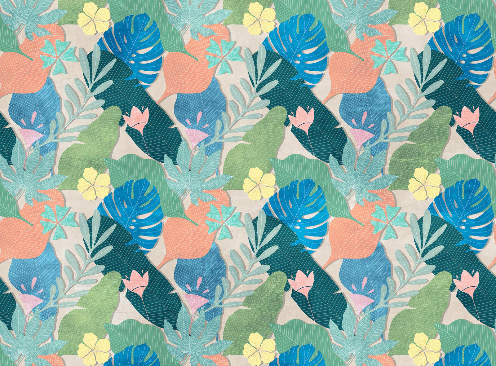 Tropical Leaf and Flower Wallpaper Mural