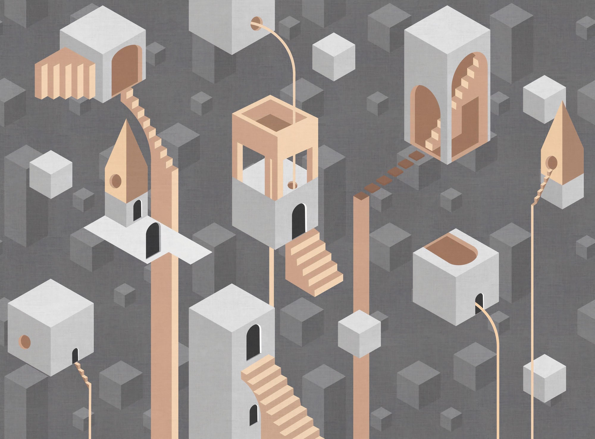 Gray Surreal Geometric Architecture Wallpaper