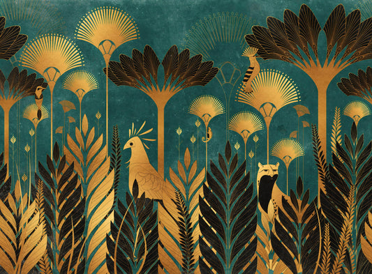 Teal Luxurious Art Deco Jungle Wallpaper