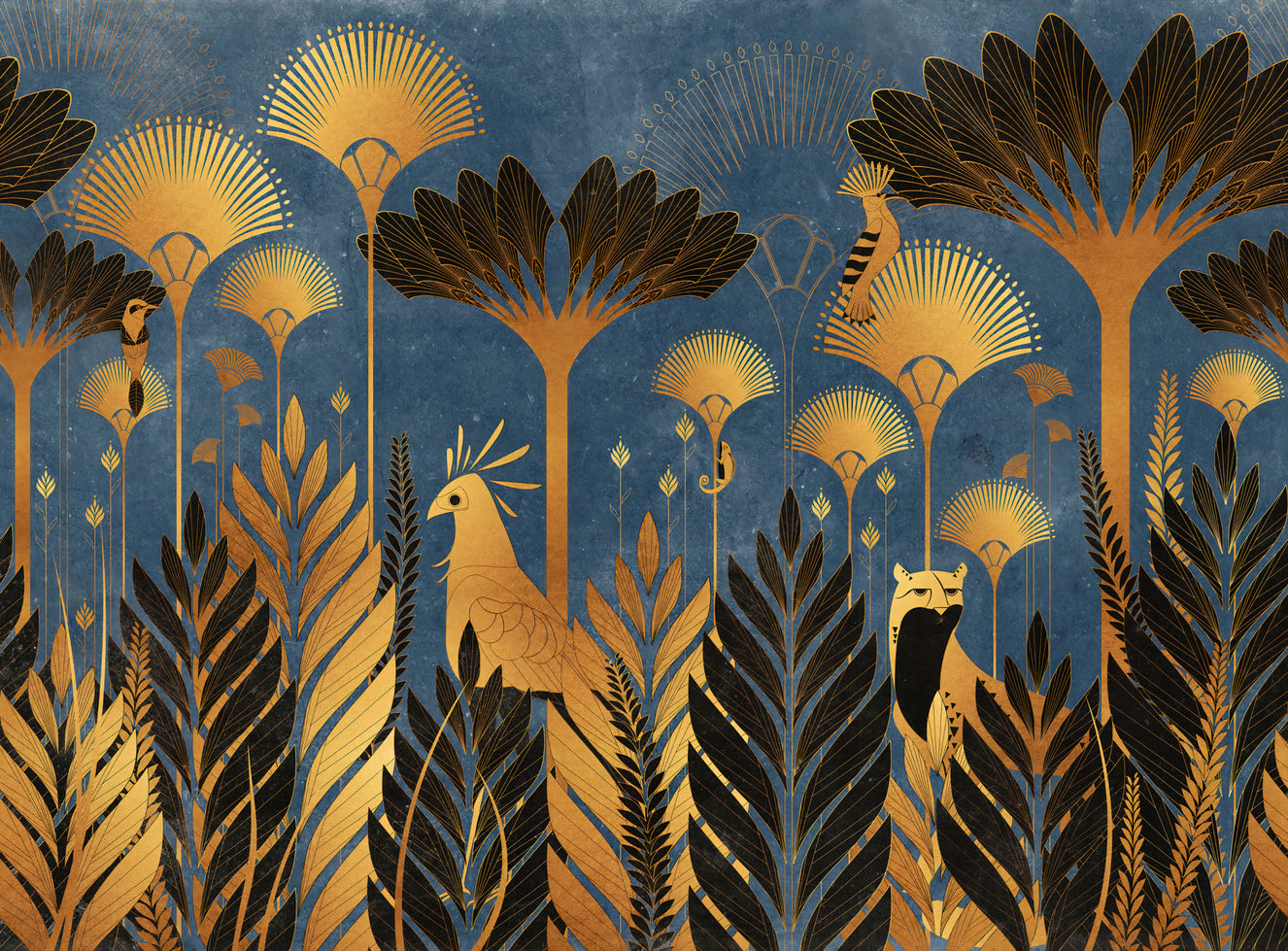 Blue Luxurious Art Deco Jungle Wallpaper