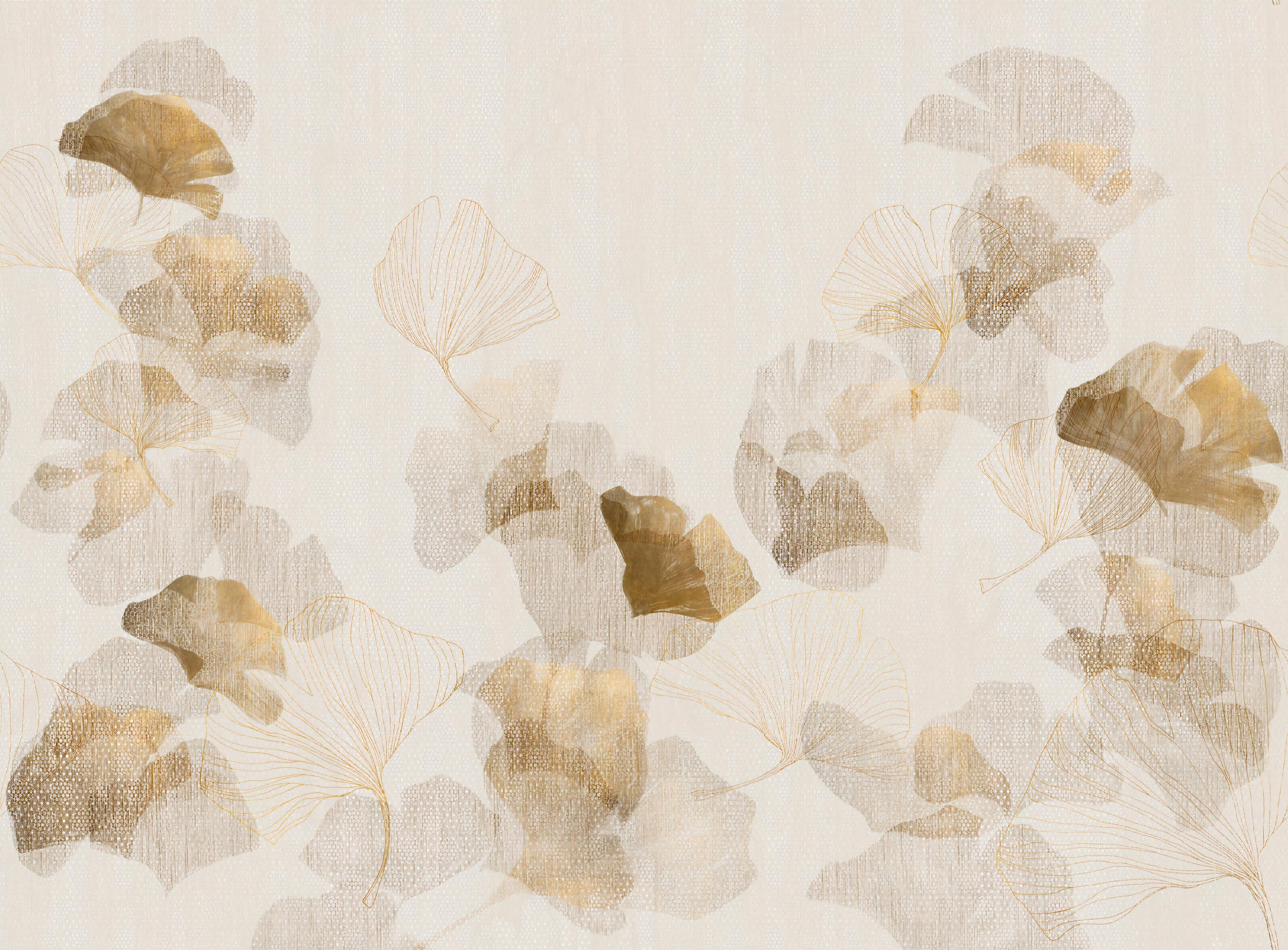 Light Beige Textured Ginkgo Wallpaper in your room — zoomed