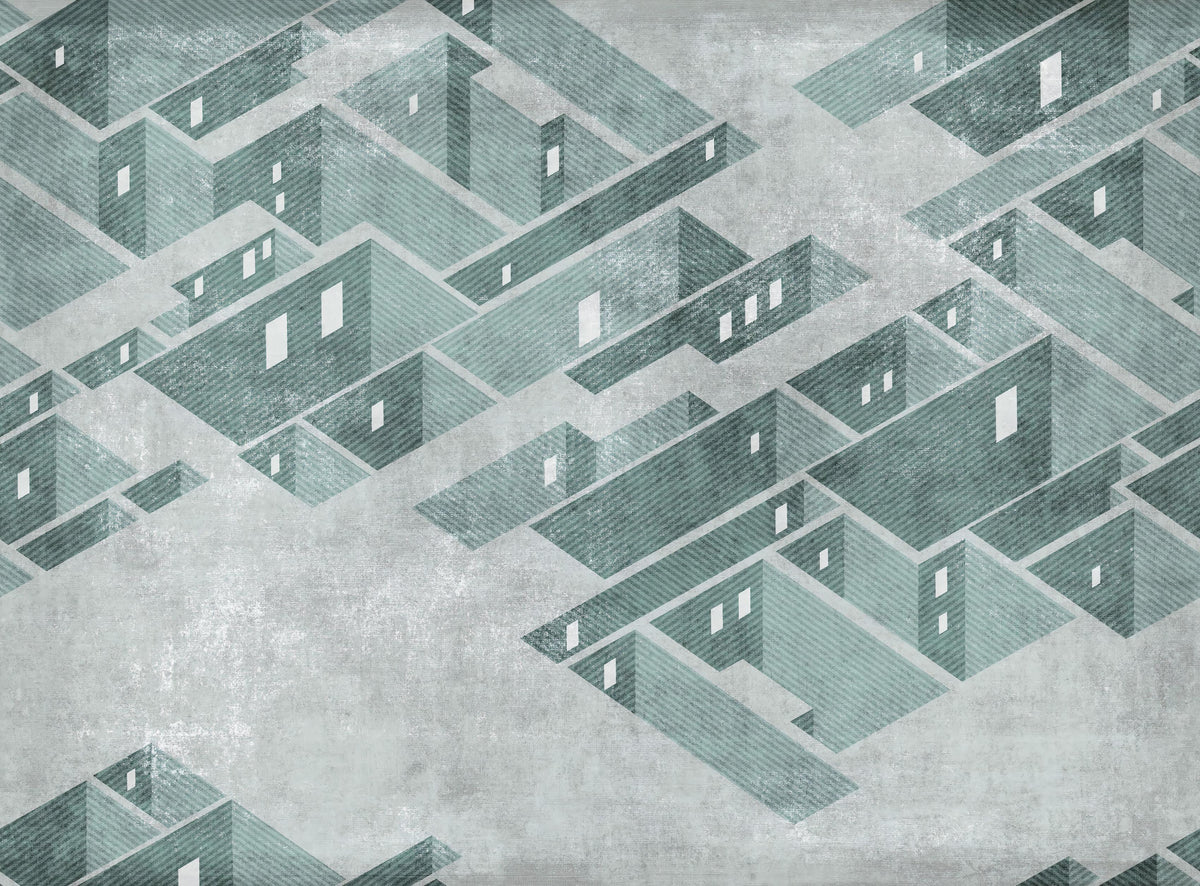 Mint Green Abstract Building Vector Art Wall Mural in your room
