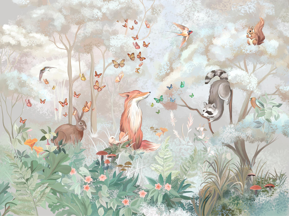Pastel Forest Animal Wallpaper in your room