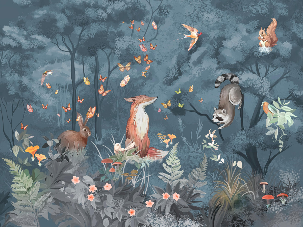 Woodland Animal Forest Scene Wallpaper