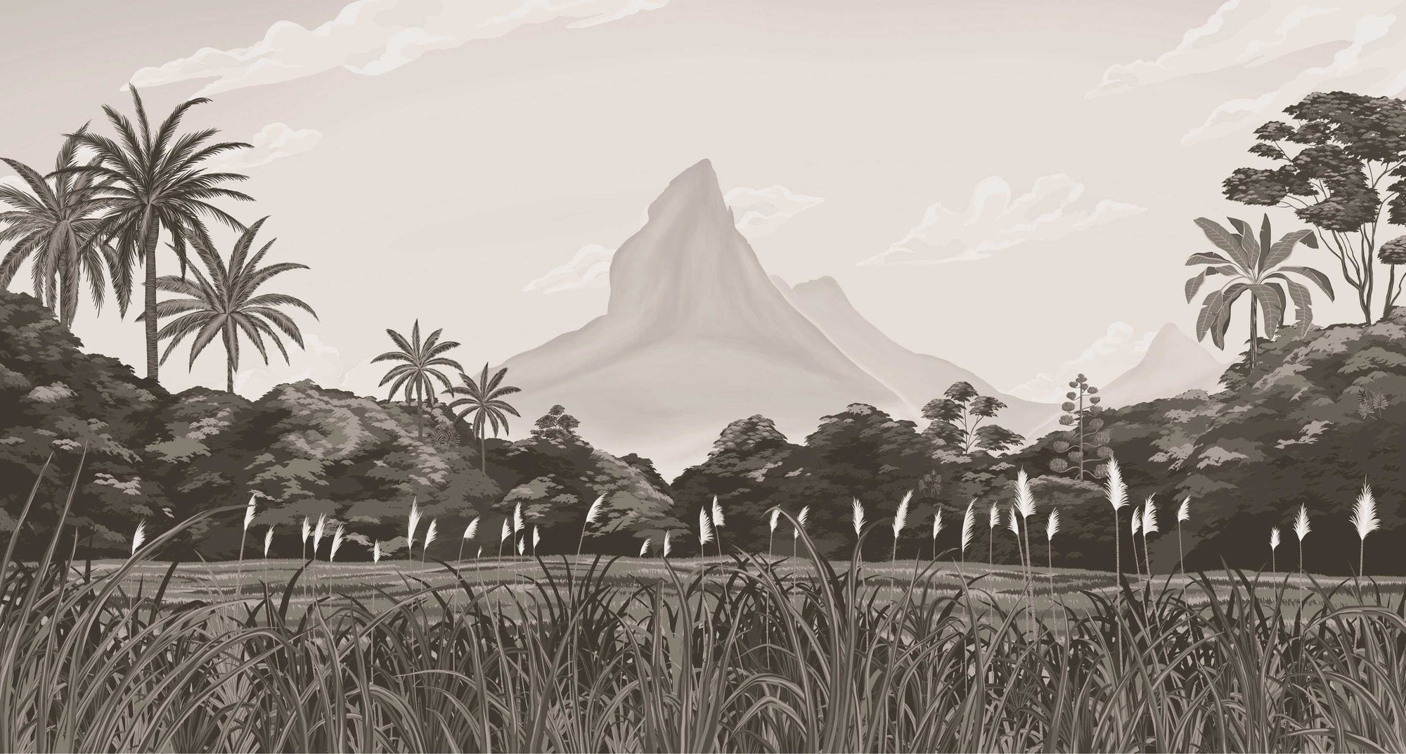 Monochrome Tropical Jungle Wall Mural