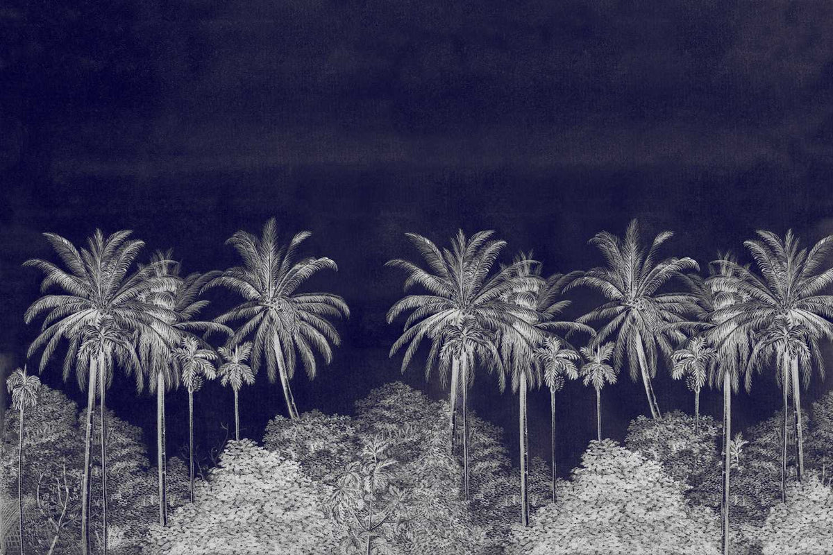 Monochrome Tropical Palm Tree Mural in your room