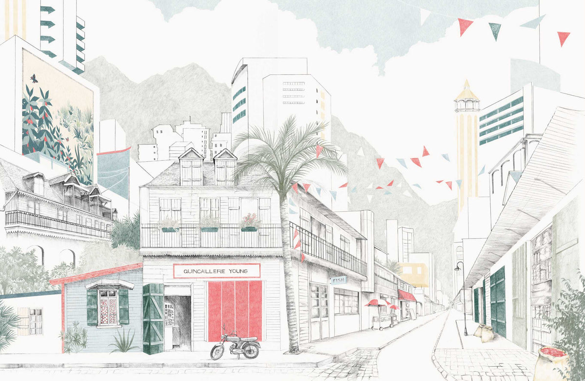 Hand-Drawn Urban Cityscape Mural