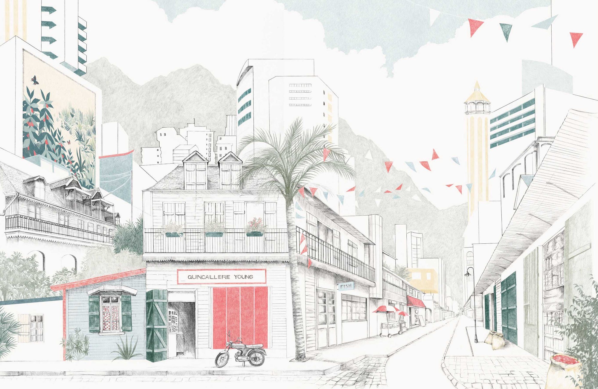 Hand-Drawn Urban Cityscape Mural