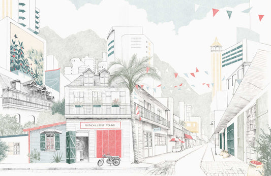 Hand-Drawn Urban Cityscape Mural
