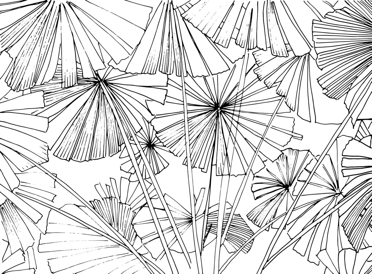 Hand-Drawn Palm Leaf Wallpaper in your room — zoomed