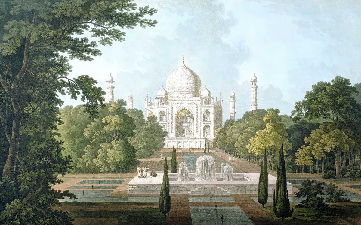 Vintage Taj Mahal Garden Wallpaper in your room — zoomed