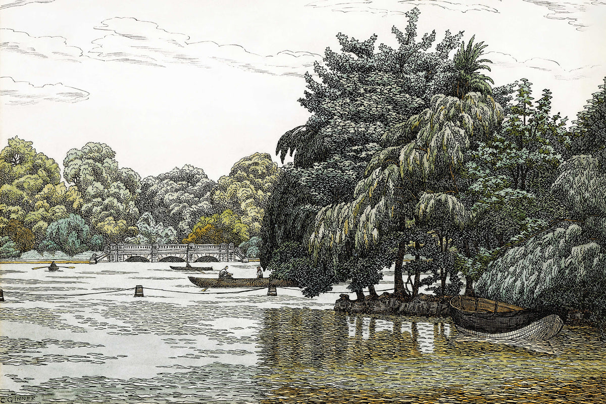 Vintage River Landscape Art Mural in your room — zoomed