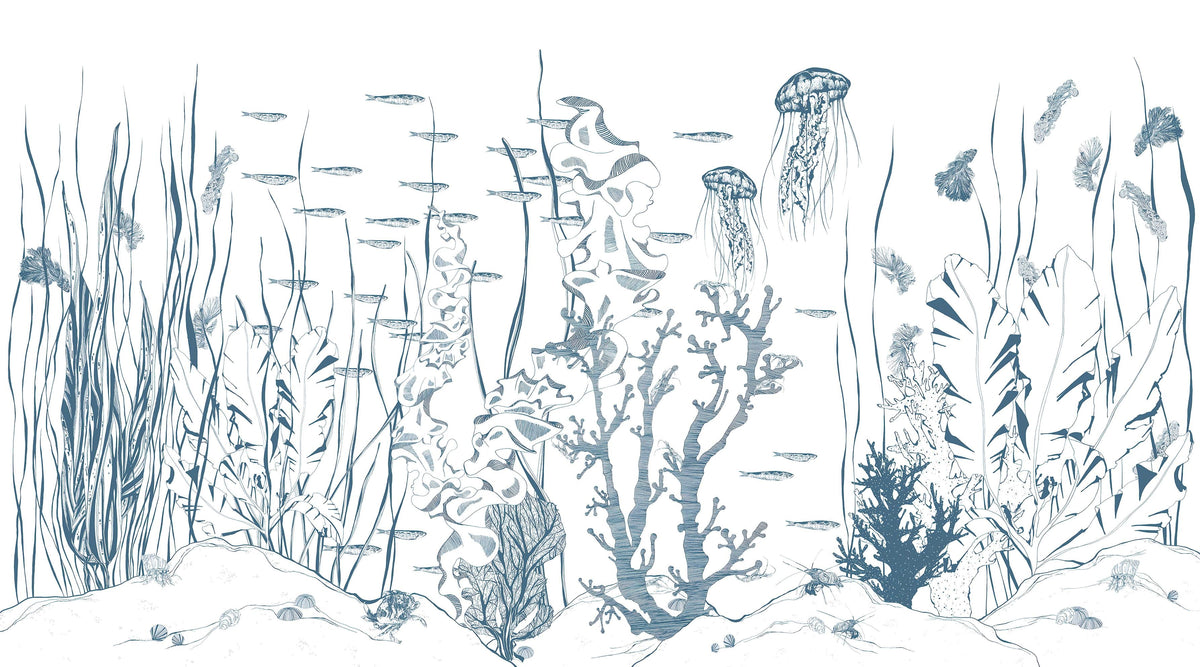 Hand-Drawn Underwater Marine Mural in your room — zoomed