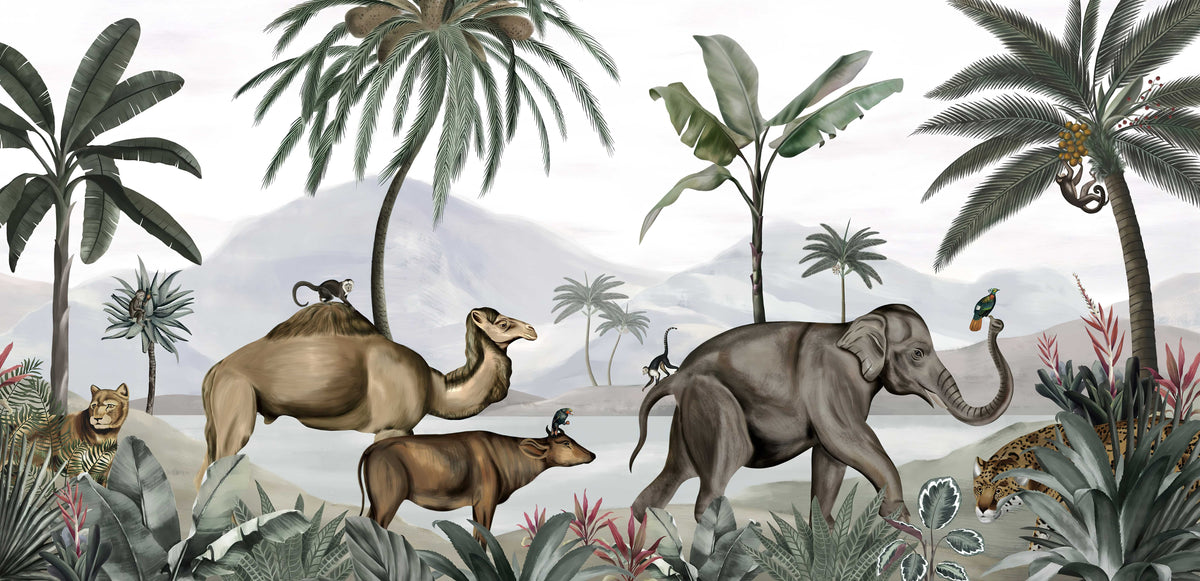 Exotic Jungle Safari Animal Mural in your room — zoomed