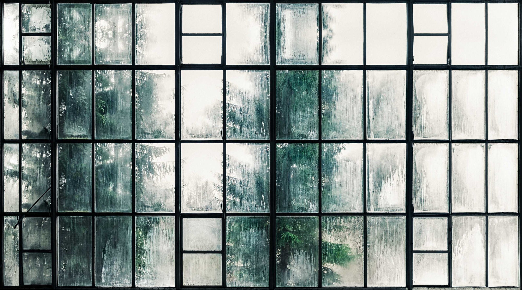 Foggy Industrial Window Pane Decor Wallpaper