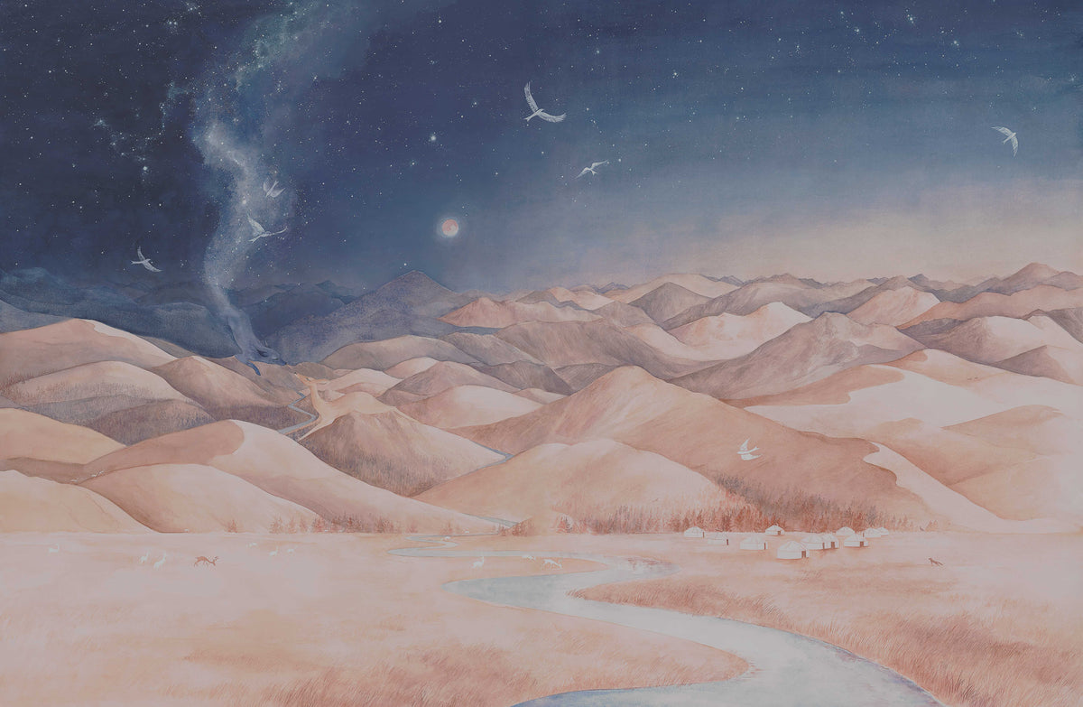 Mystical Starry Night Landscape Wallpaper in your room — zoomed