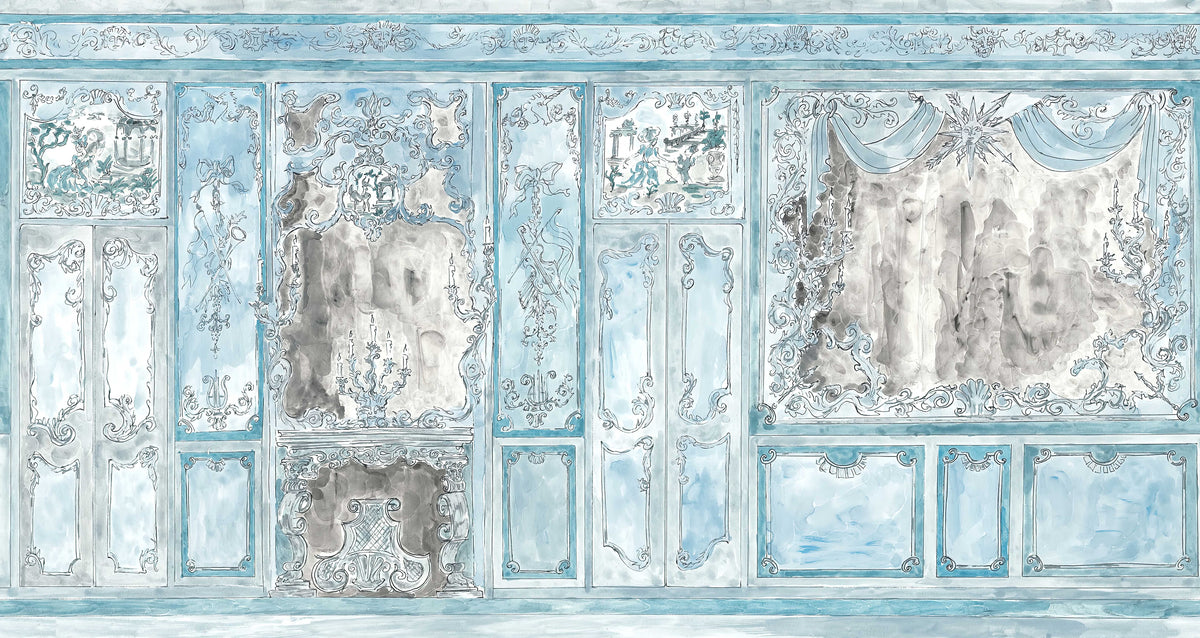 Vintage Rococo Blue Wall Mural in your room — zoomed