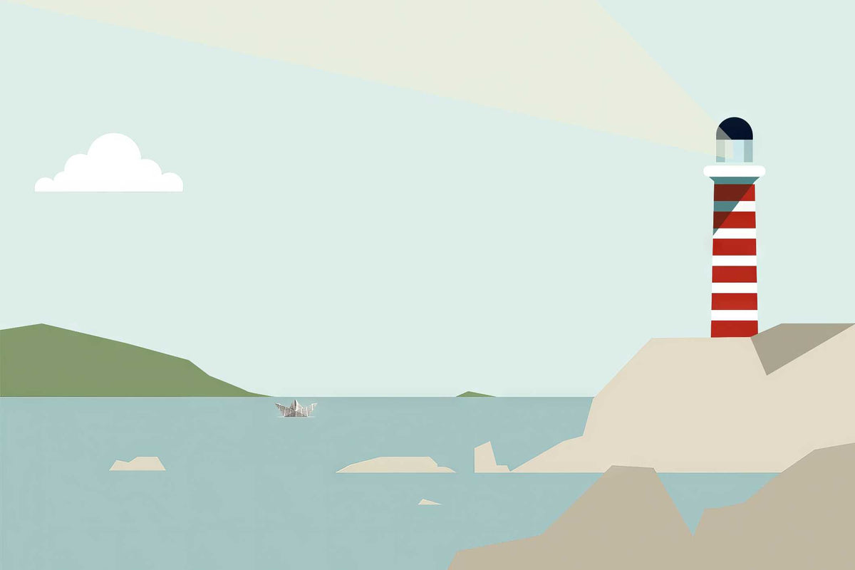 Minimalist Coastal Lighthouse Wallpaper in your room