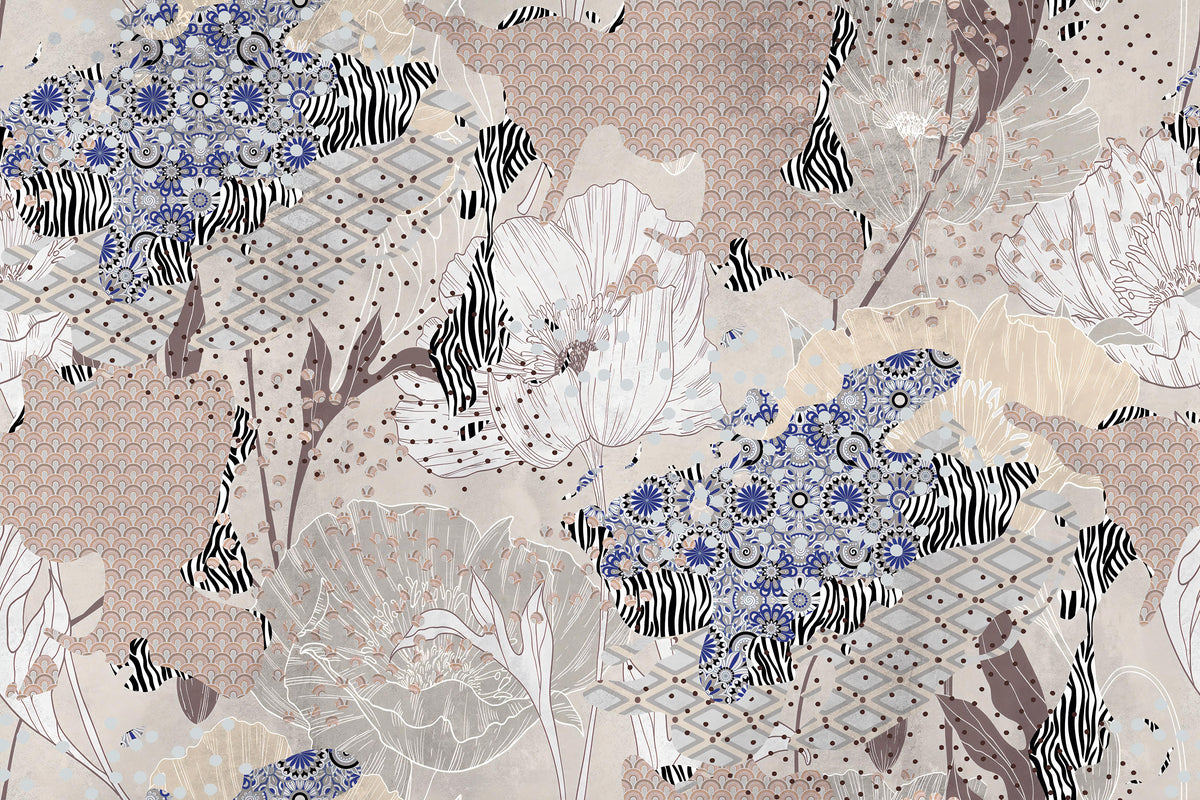 Abstract Floral Botanical Wallpaper Mural in your room — zoomed