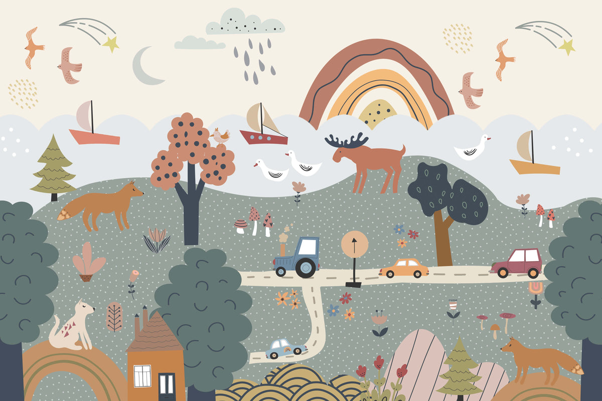 Whimsical Scandinavian Forest Wallpaper in your room