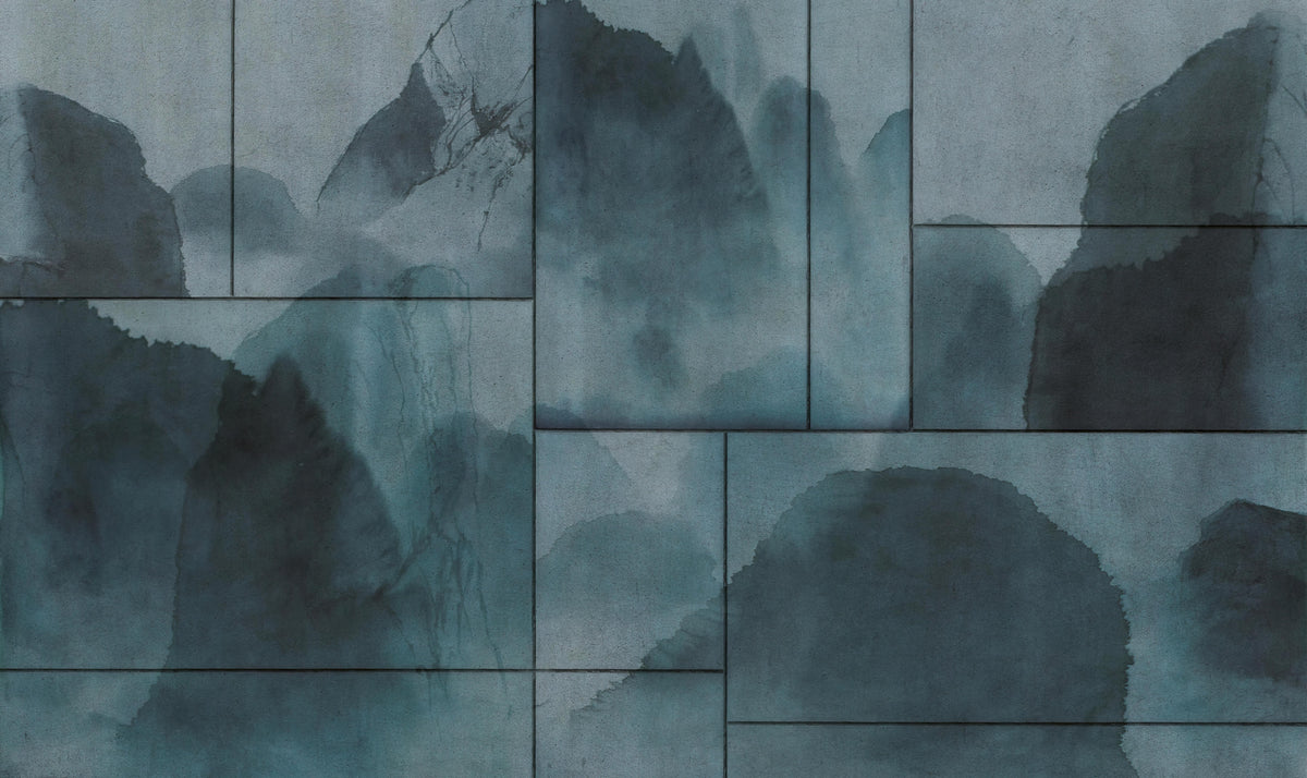 Misty Watercolor Mountain Wall Mural in your room