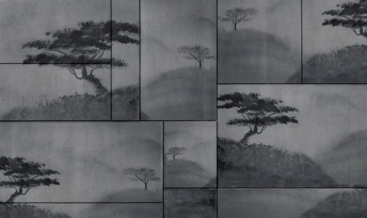 Misty Ink Wash Landscape Mural in your room