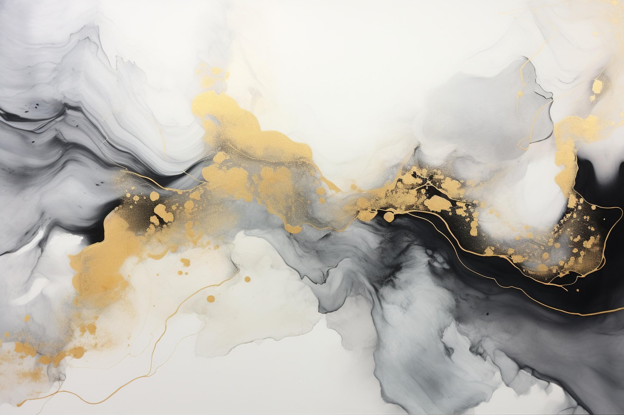 Luxurious Black and Gold Abstract Marble Wallpaper
