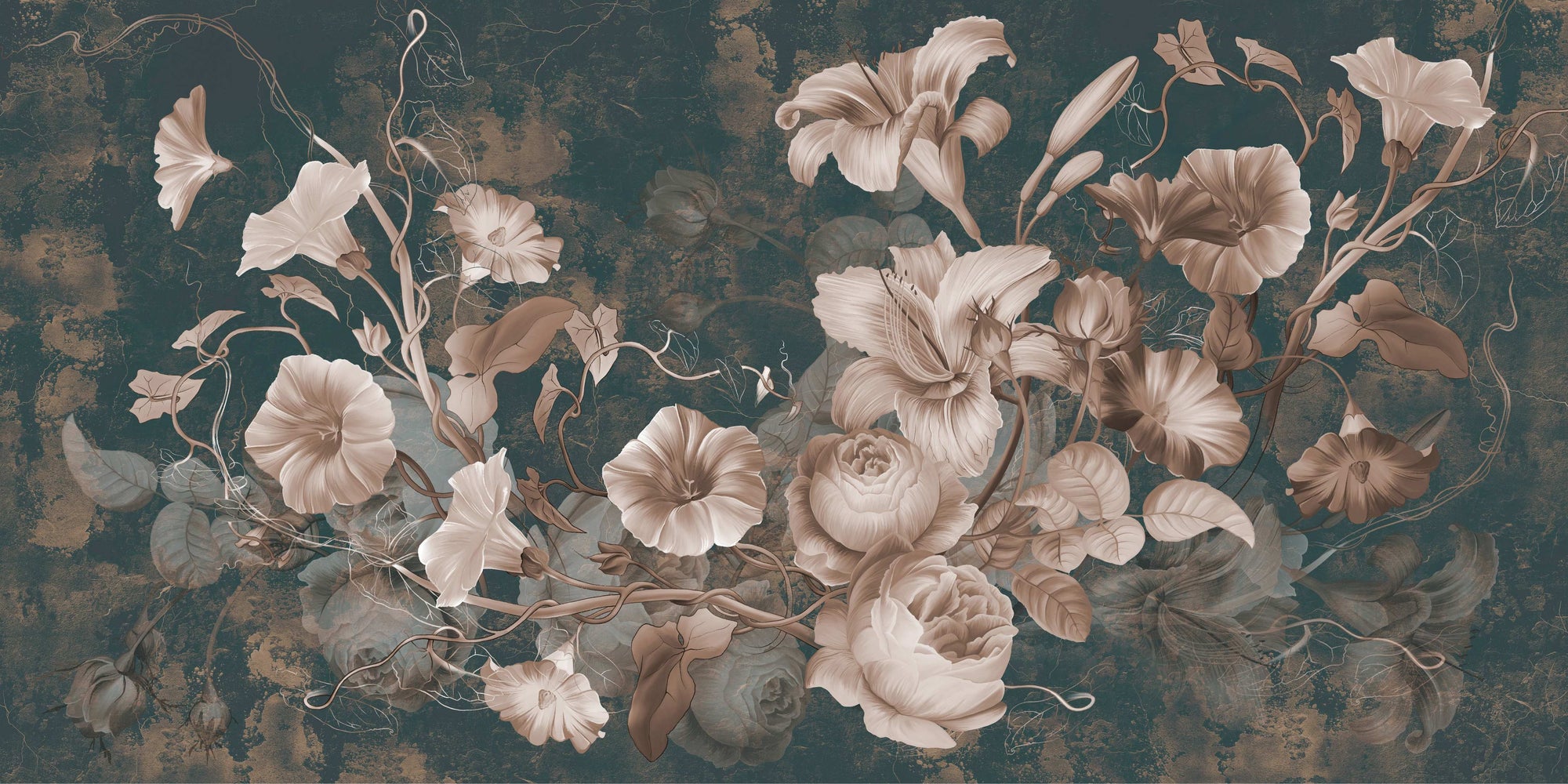 Vintage Dark Botanical Floral Wall Mural
