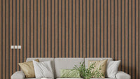 Realistic vertical wood panel wallpaper for modern interiors

