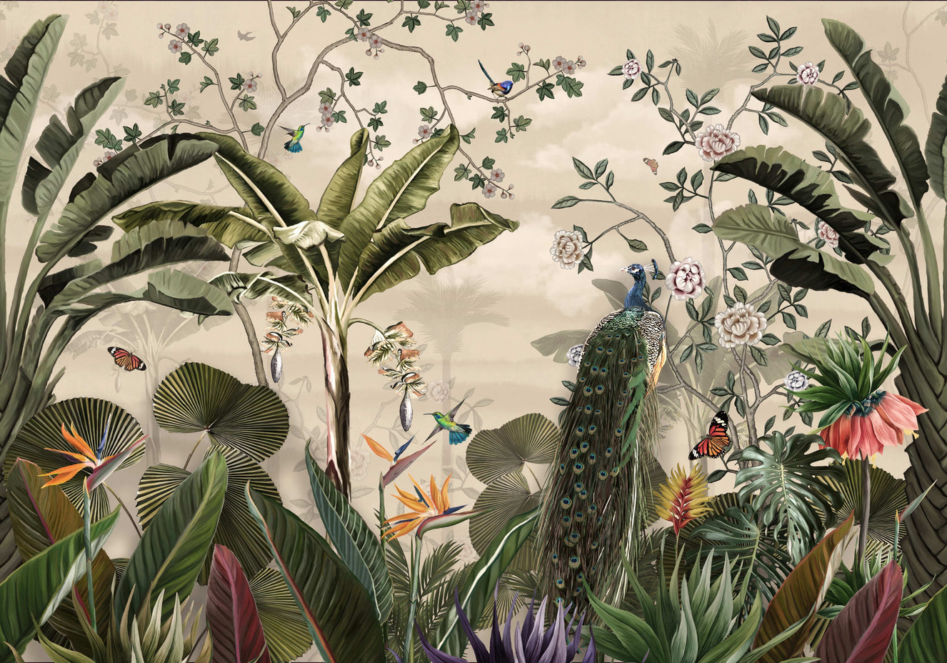 Luxury Peacock Tropical Jungle Wall Mural