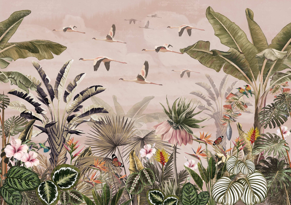 Vintage Tropical Jungle Wall Mural in your room — zoomed