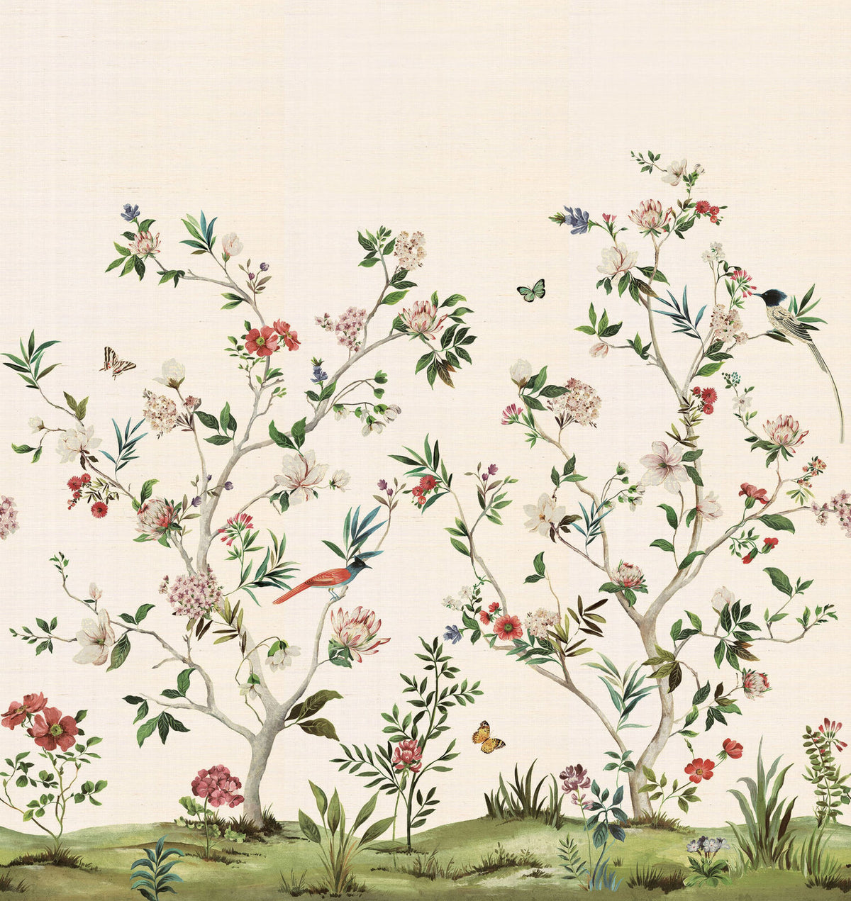 Chinoiserie Bird Garden Wall Mural in your room — zoomed