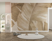 Subtle amber-hued leaf mural for a natural look