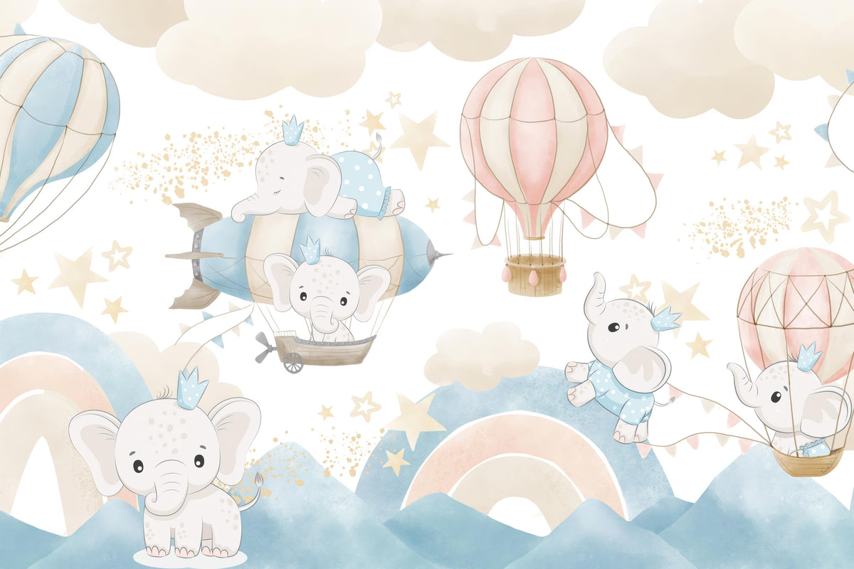 Baby Elephant Sky Adventure Mural in your room