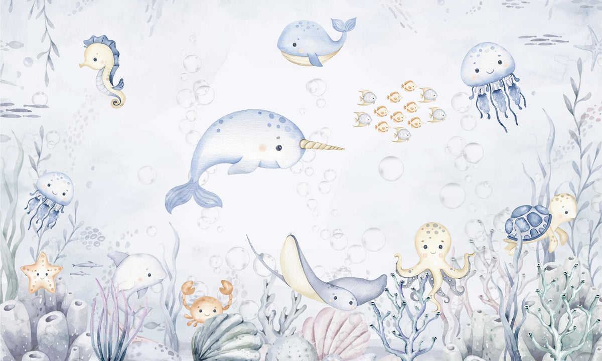 Vibrant Underwater Fishes Wall Mural in your room