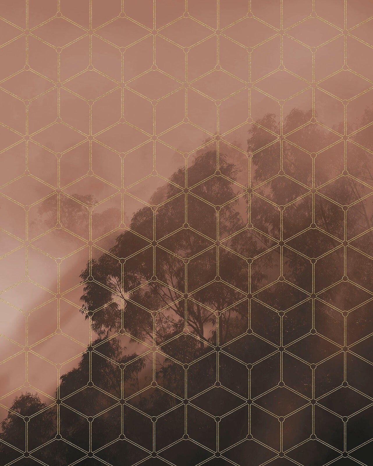 Golden Grid Forest Wallpaper Mural in your room — zoomed