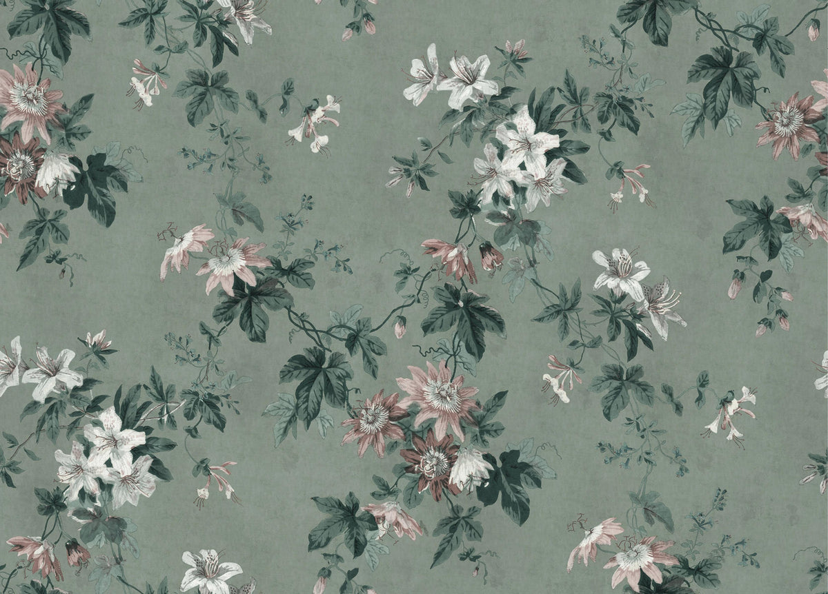 Green Chinoiserie Wallpaper in your room — zoomed