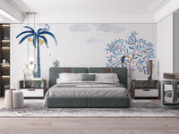 Whimsical jungle-themed wallpaper featuring wildlife design.